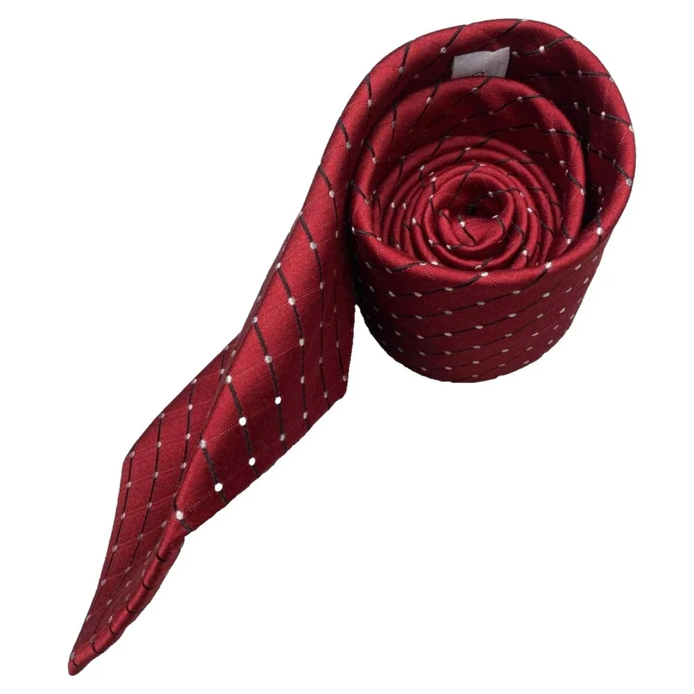 GEOFFREY BEENE‎ Handmade 100% Silk Tie Men's Red Black Silver White striped